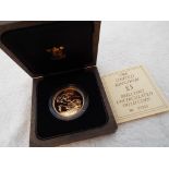 1988 UK £5 Brilliant Uncirculated Gold Coin, Royal Mint, 22 ct gold, 39.
