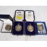 4 hallmarked silver WWII Army medallions, boxed.