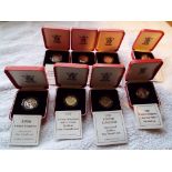 A collection of UK Silver Proof Piedfort One Pound coins comprising 1989, 1993, 1996, 1998, 1999,