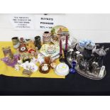 A mixed lot contained in two boxes comprising glassware, plated ware, ceramics, an ink well,