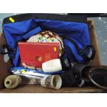 A good mixed lot to include a cooler bag, a stamp album, a Kodak camera, Hawke binoculars,