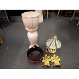 A good mixed lot to include a touch lamp with glass shade, a West German jardiniere and stand,