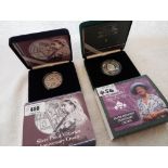 Two Silver Proof £5 Crowns comprising Victorian Anniversary Crown and Queen Mother Piedfort
