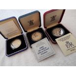 Three UK Silver Proof £5 Crowns,