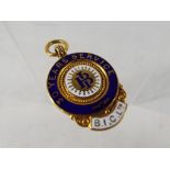 A hallmarked 9 carat gold enamelled medal commemorating 30 years of service in B. I. C.