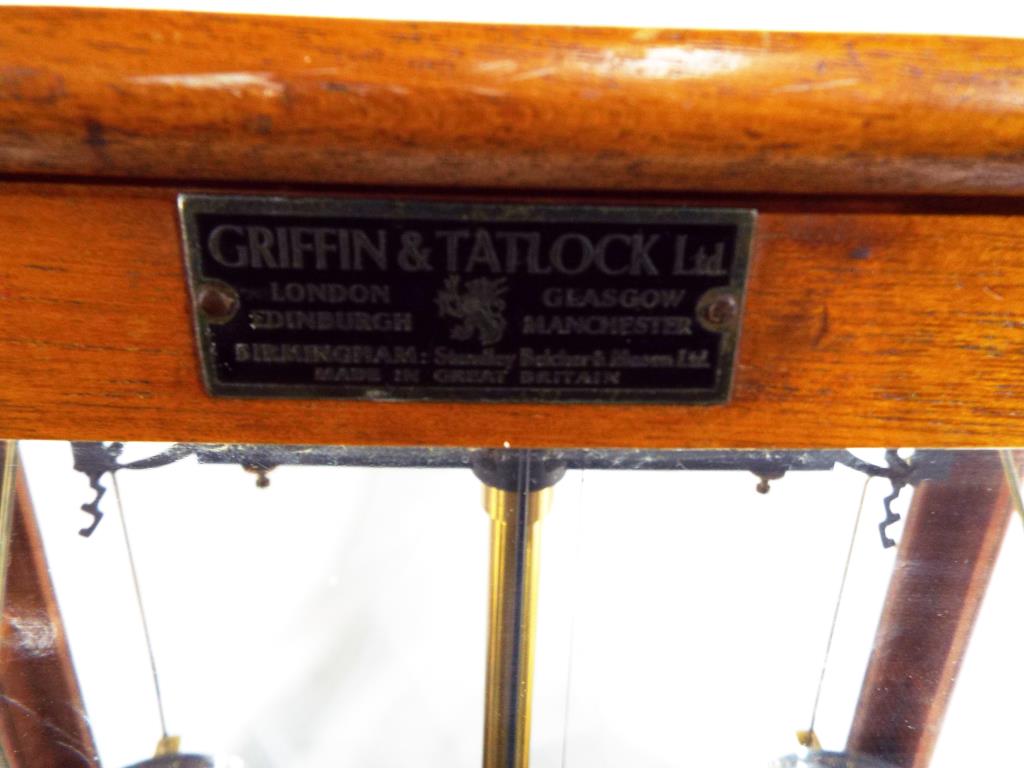 A scientific weighing balance with two boxes of weights, the scales marked Griffin & George Ltd, - Image 3 of 3