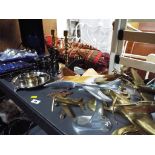 A good mixed lot to include plated ware, candlesticks,