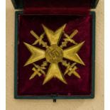 GERMAN REICH 1933 - 1945 - SPANISH CROSS : Cased Spanish Cross in Gold With Swords. Marked "4" for