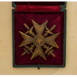 GERMAN REICH 1933 - 1945 - SPANISH CROSS : Cased Spanish Cross in Bronze With Swords. Marked "4" for