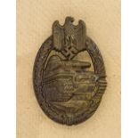 GERMAN REICH 1933 - 1945 - ARMY AWARDS & DECORATIONS : Bronze Tank Battle Badge. Unmarked. Badge