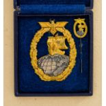 GERMAN REICH 1933 - 1945 - NAVY AWARDS & DECORATIONS : Cased Navy Auxiliary Cruiser Badge. Unmarked.