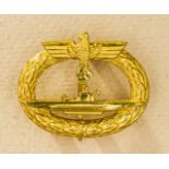 GERMAN REICH 1933 - 1945 - NAVY AWARDS & DECORATIONS : Navy U-Boat Badge. Unmarked. Stone MINT U-