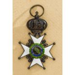Knight 2nd Class Breast Badge. Silver and gold Saxon order shows light wear/age with enameled center
