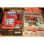 Two boxes of toys including Britain's farm vehicles and animals