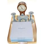 Wedgwood mantel clock and candlesticks,