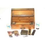 Slope tambour front stationery box and box of collectables