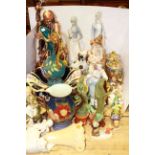 Collection of decorative china, figures, wall vases, Hummel,