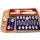 Cased set of twelve silver teaspoons and sifter, pair preserve spoons,