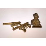 A PAIR OF BRASS DESK ORNAMENTS IN THE FORM OF CANNONS,