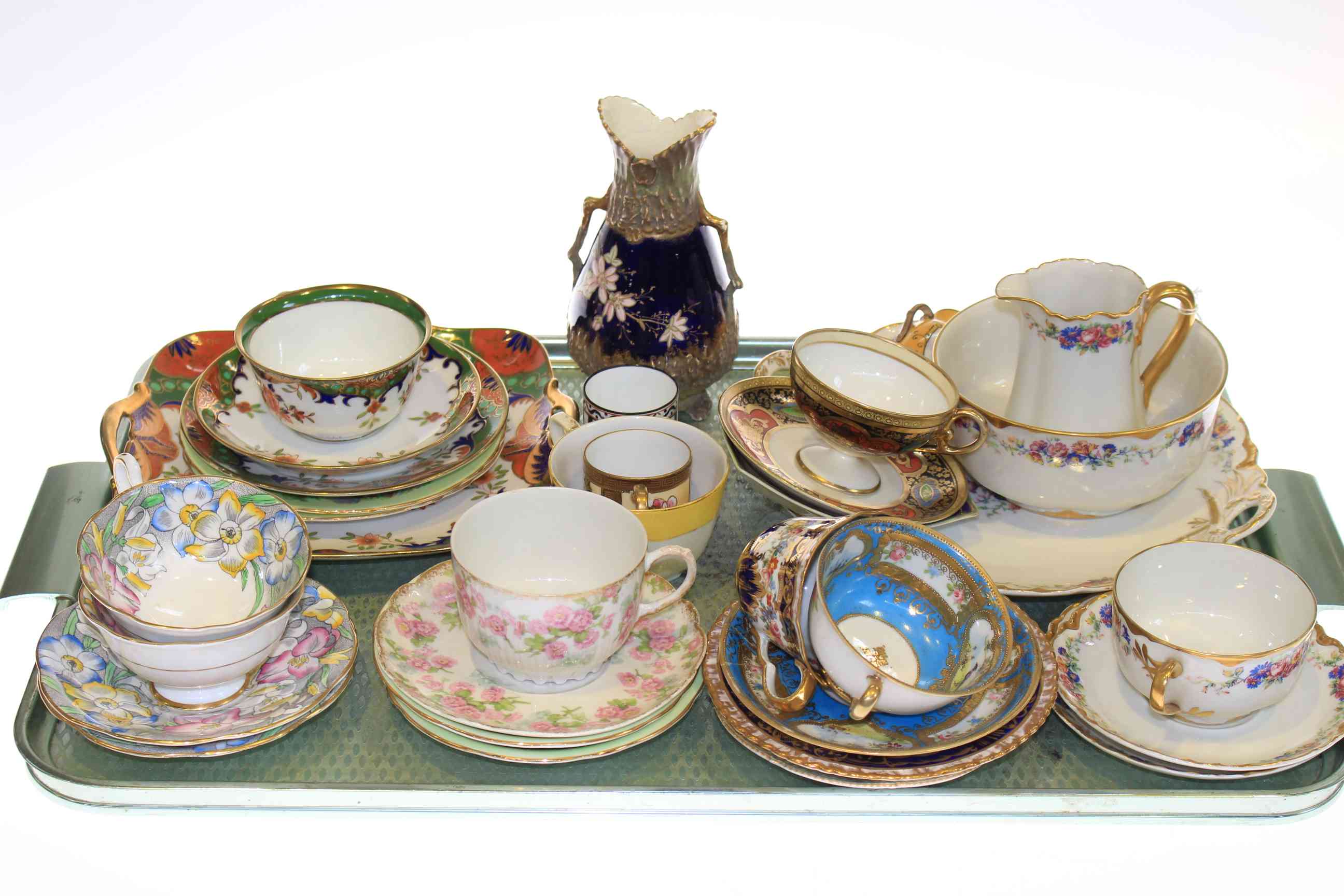 Tray lot with Noritake decorative tea china, cabinet cups and saucers,