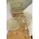 Five moulded glass tazza and water jug