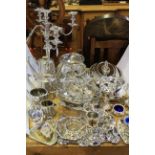 Good collection of silver plated ware including candelabrum, tureen, four-piece tea service,