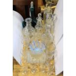 Quantity of 19th Century and later glass including ships and other decanters,