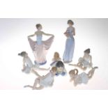 Lladro figure and six Nao figures