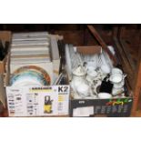 Boxed and loose collectors plates, tea and dinnerware, silver plated tray,