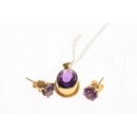 Amethyst and 9 carat gold pendant and pair of earrings