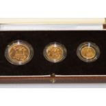 Royal Mint gold proof three-coin collection comprising £2, sovereign and half sovereign,