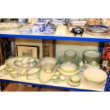Collection of Continental green and white dinnerware and five various pictures