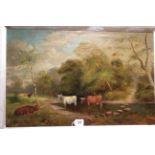 J*** Sharkey (19th Century), Cattle Watering, signed lower left, oil on canvas, framed,