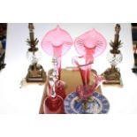 Victorian ruby glass bells, vases and epergne,