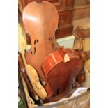 Circa 1900 German violin, unvarnished violin and French 'Barrel' violin part restored, cello body,