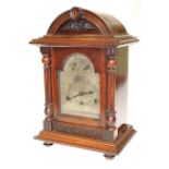 Mahogany cased bracket clock with silvered dial