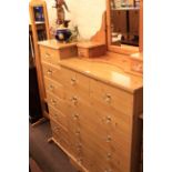 Two pine finish chests, cheval mirror,