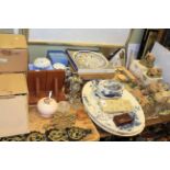 Mauchlin Ware box, Lilliput and other cottages, lighthouse model, meat and commemorative plates,