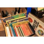 Box of assorted bottles, box of books,