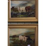 19th Century School, Highland Cattle, a pair, each signed, oil on canvas,