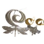 Two silver brooches and an insect brooch, earring,