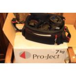 Pro-Ject turntable and camera bag, Canon camera, lenses,