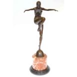 Modern bronze of an Art Deco dancing lady on a marble plinth,