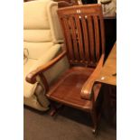 Rosewood and brass inlaid rocking chair and similar quartetto nest of tables (2)