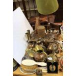 Ivory and silver backed brushes, metal wares, mirror, boxes etc.