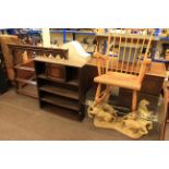 Georgian oak delft rack, open bookcase, rocking chair,