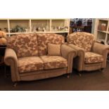 Casa Bella crystal two seater settee and chair in mink floral patterned fabric