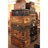 Collection of sixteen various vintage trunks and cases