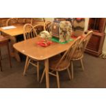 Vintage Ercol elm rectangular dining table and Quaker chairs