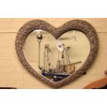 Heart shaped mirror with silvered frame